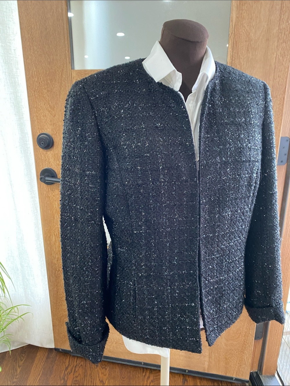 Jones New York suit jacket coat blazer Classic Black Tweed metallic Elegant 12